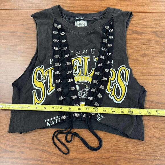 FURST OF A KIND VINTAGE Pittsburgh Steelers Lace UP Handmade Cut Shirt Cropped - Picture 2 of 6